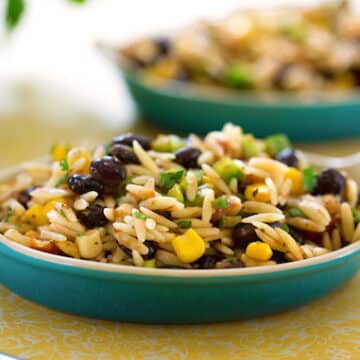 Orzo and blac bean salsa salad