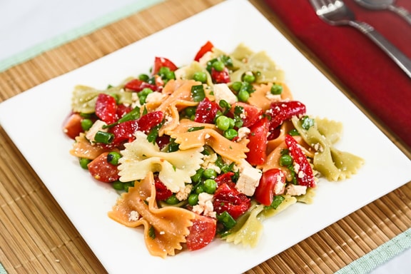Pasta Salad with Roasted Peppers and Tofu "Feta"