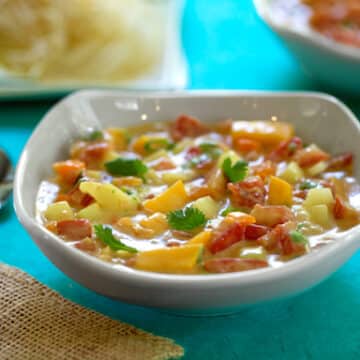 Cold tomato mango soup