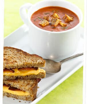 carrot, tomato, tempeh soup