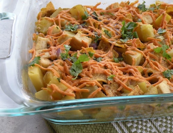 Potato and tofu with green chilies casserole
