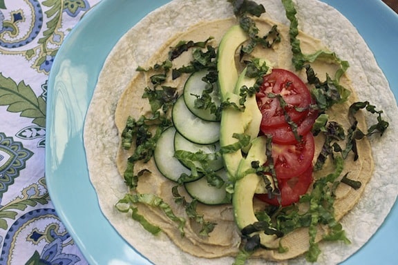 Hummus, cucumber, and avocado wrap