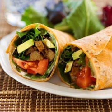 BBQ-flavored seitan and avocado wraps