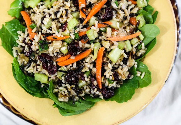 Wild rice salad with cranberries and walnuts