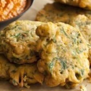 Chickpea Fritters with Romesco Sauce