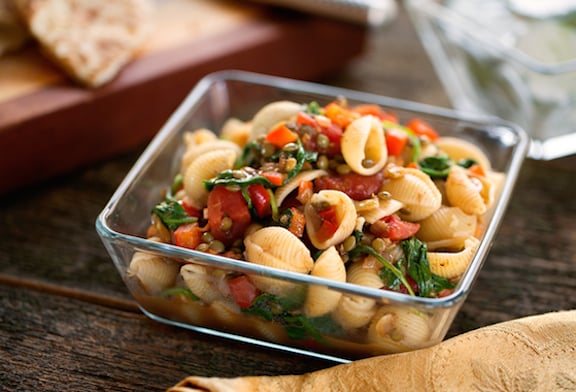 Curried Pasta with Spinach and Lentils