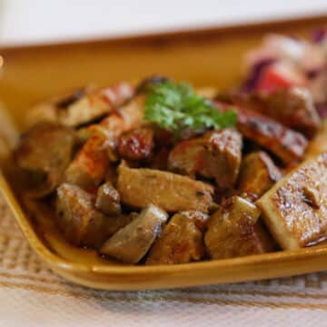 Tofu and seitan with easy mushroom gravy