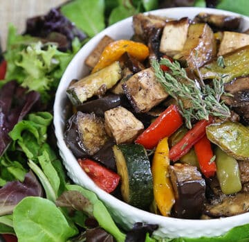 Tofu with Balsamic-Roasted Italian Vegetables