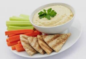 Hummus, pita, and veggies