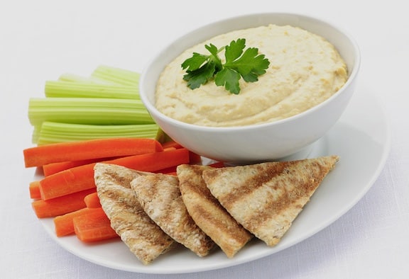 Hummus, pita, and veggies