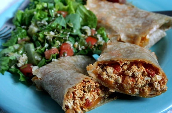 vegan breakfast burrito stuffed with tofu