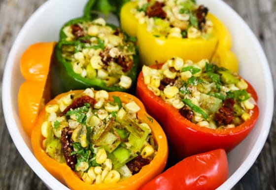 Corn and Leek Stuffed Peppers