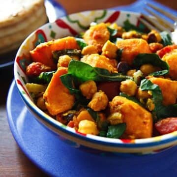 Curried sweet potatoes with chard and chickpeas recipe from Wild About Greens