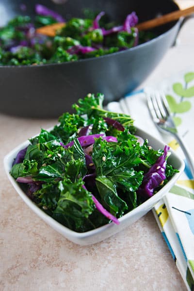 Stir-fried sesame kale and red cabbage