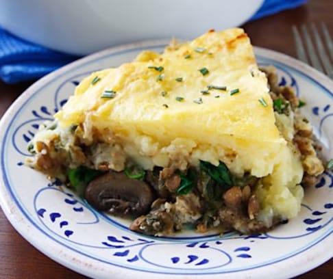 Hearty lentil and mushroom shepherds pie