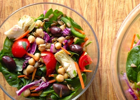 Spinach, chickpea, and artichoke salad