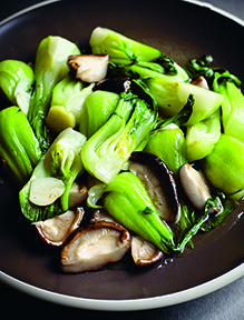 baby bok choy and shiitake mushrooms