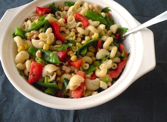 pasta salad with black-eyed peas and corn