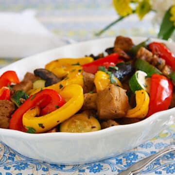 Roasted Seitan with Peppers and Mushrooms