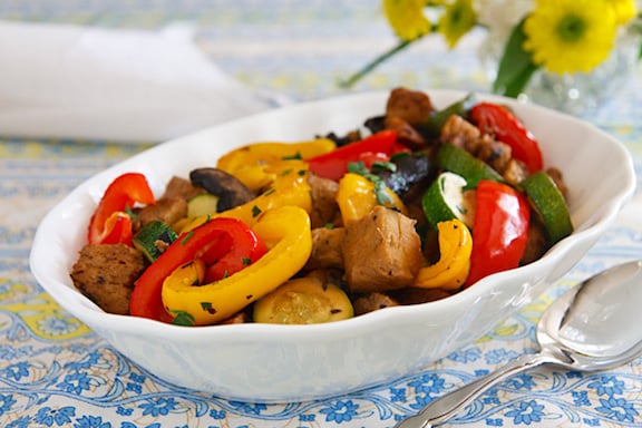 Roasted Seitan with Peppers and Mushrooms