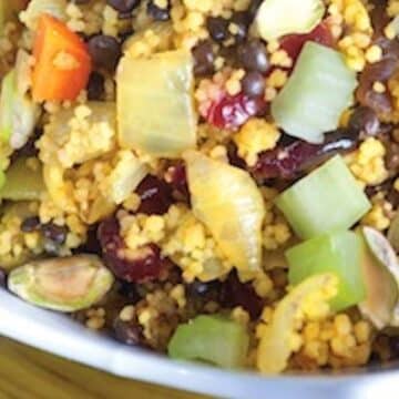 Black lentil celery couscous pilaf