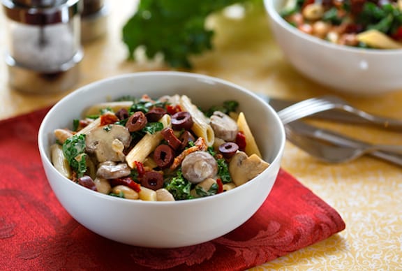 Pasta with Greens and Beans in Creamy Cashew Sauce