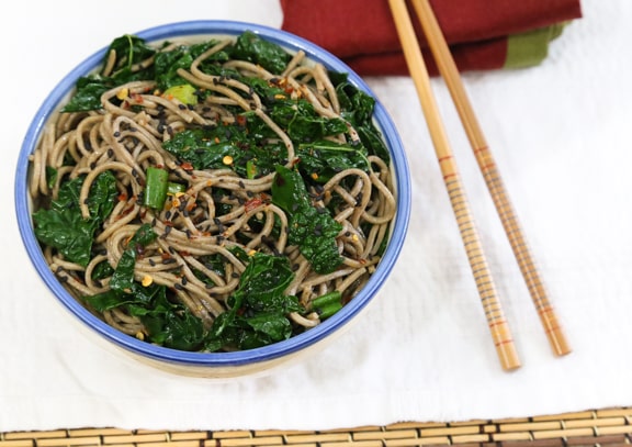 Simple sesame ginger soba with kale