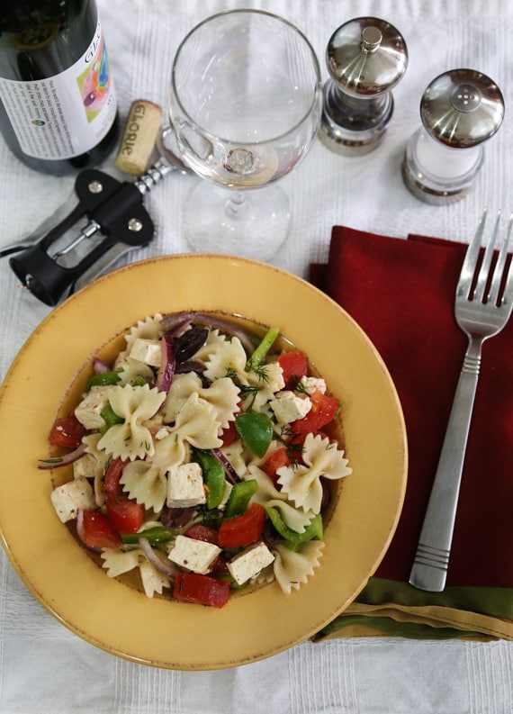 Greek flavored pasta salad
