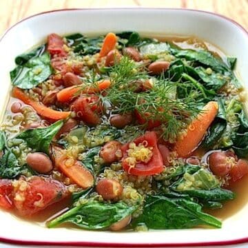 Quinoa, pink bean, and spinach soup recipe