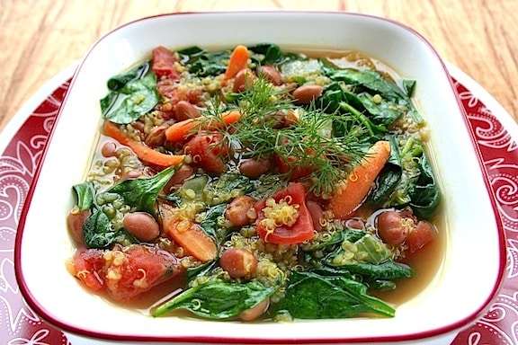 Quinoa, pink bean, and spinach soup recipe