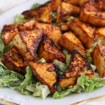 Spicy Tofu Triangles on a Cool Bed of Lettuce