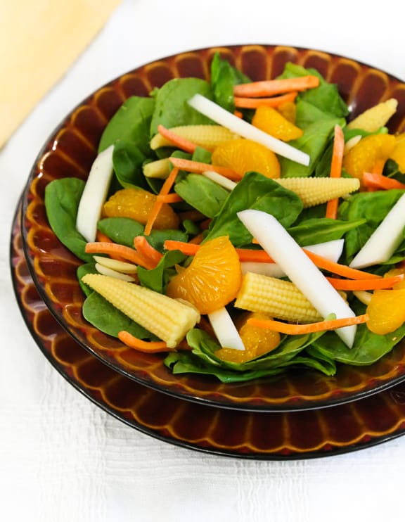 Spinach Baby Corn Salad with oranges