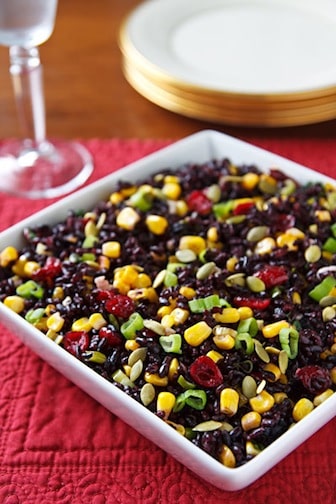Black rice with corn and cranberries