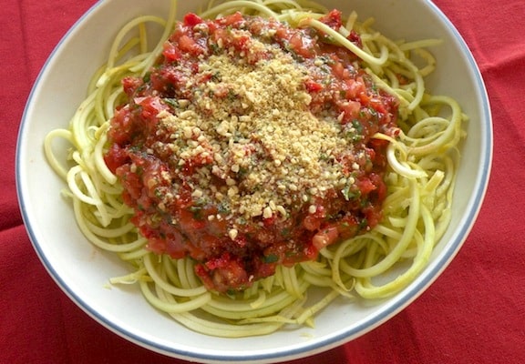 Raw zucchini noodles