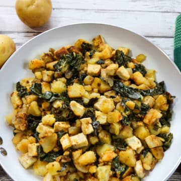 Tofu & Potato hash browns in skillet