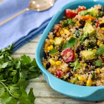 quinoa and black beans salad with corn and avocado