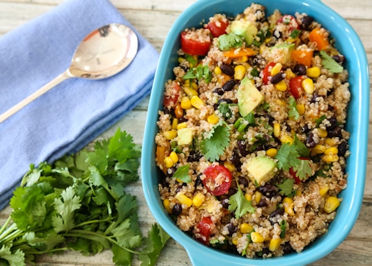 quinoa and black bean salad with corn and avocado