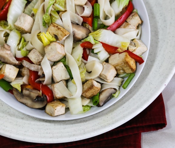Asian Noodles with Napa Cabbage, Tofu, and Mushrooms stir-fry