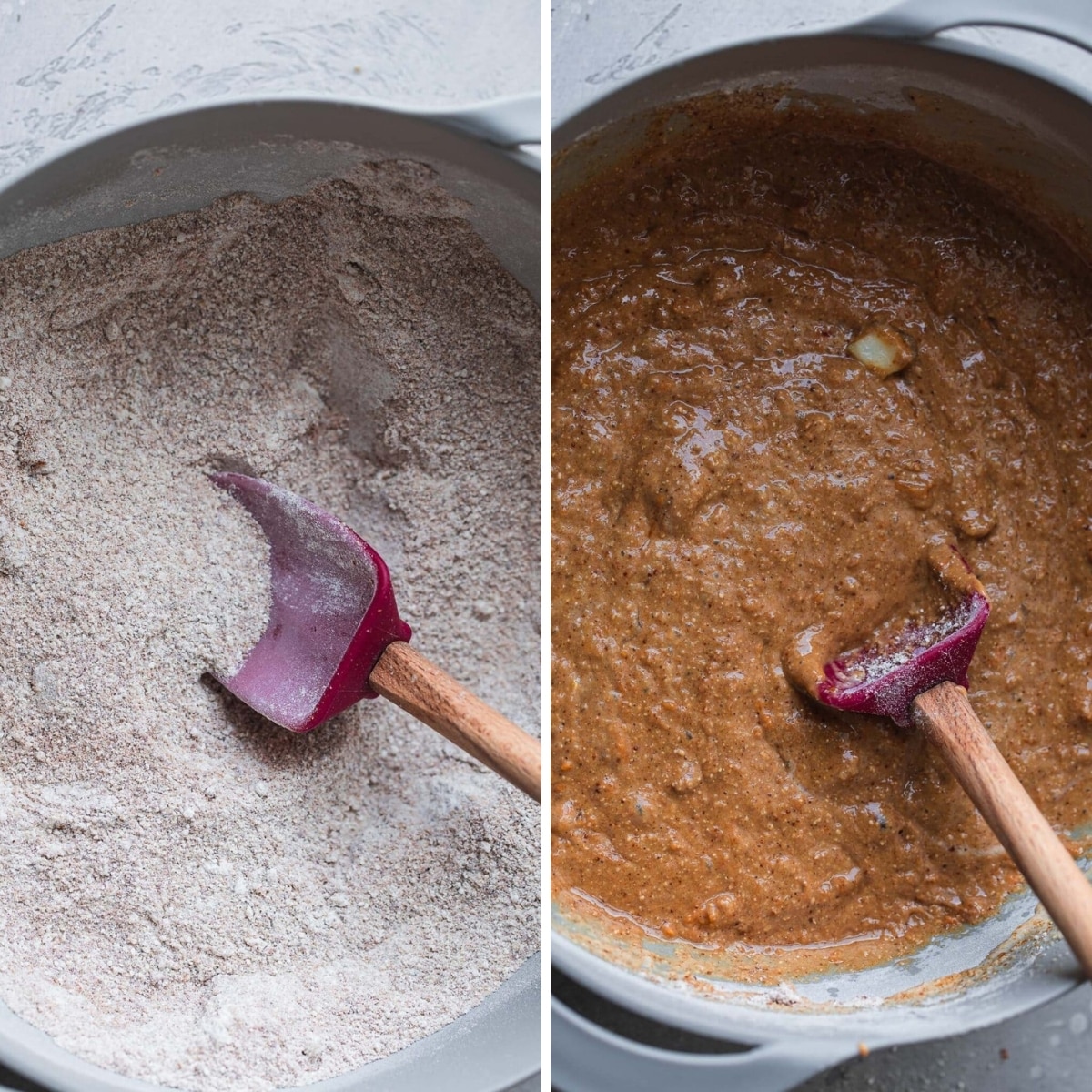 mixing the batter for the vegan pumpkin chocolate chip muffins