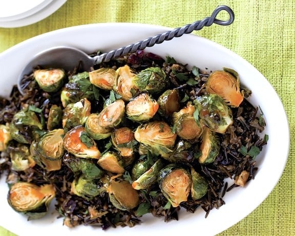 Maple-Sriracha Roasted Brussel Sprouts with Cranberry Wild Rice