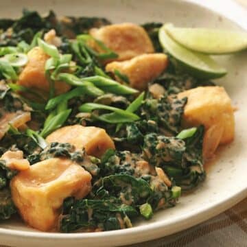 Spicy Thai Braised Kale And Tofu recipe from Eat to live cookbook by Joel Fuhrman