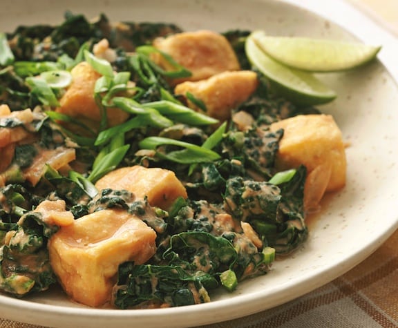 Spicy Thai Braised Kale And Tofu recipe from Eat to live cookbook by Joel Fuhrman