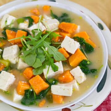 Miso Soup with Sweet Potatoes and Greens