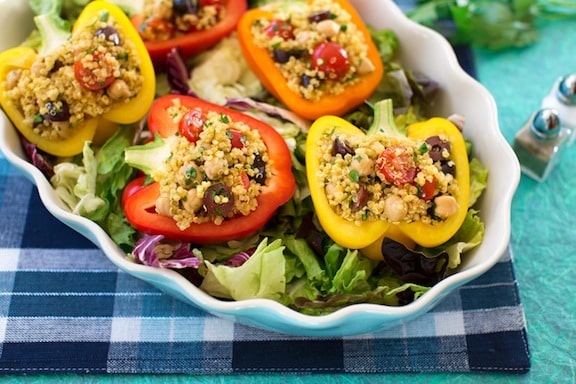 Quinoa and chickpea-stuffed bell peppers