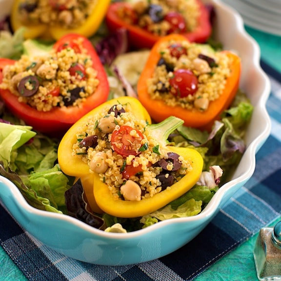 Quinoa and chickpea-stuffed bell peppers