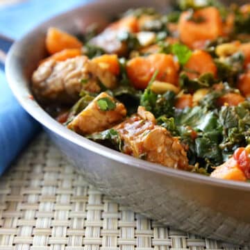 Tempeh, kale, and sweet potato skillet