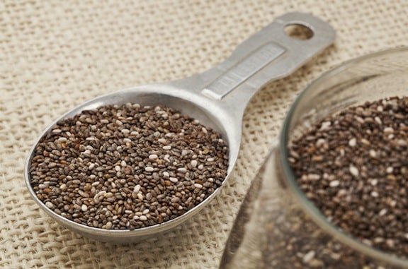 Chia seeds in a spoon and in a jar