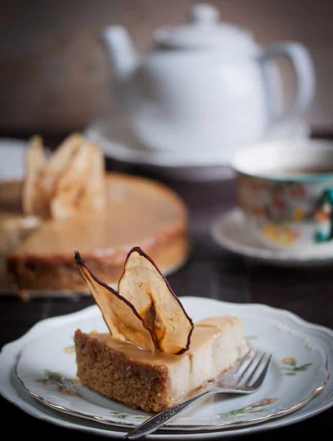 Pear and Ginger Ricotta Cheesecake Pear and Ginger Ricotta Cheesecake with Salted Caramel Drizzle from Allyson Kramer