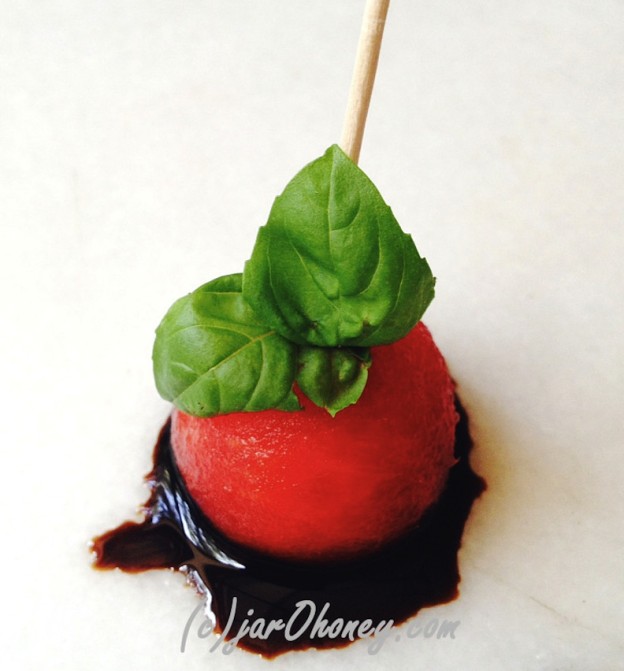Balsamic Basil Watermelon Antipasto by Joelle Amiot from JarOHoney