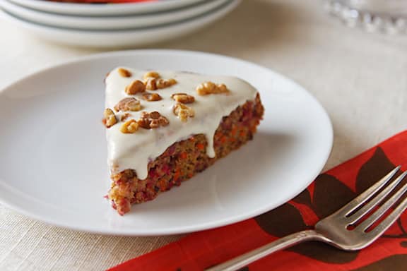 Cranberry-Carrot Cake with Vegan Maple-Cream Cheese Frosting